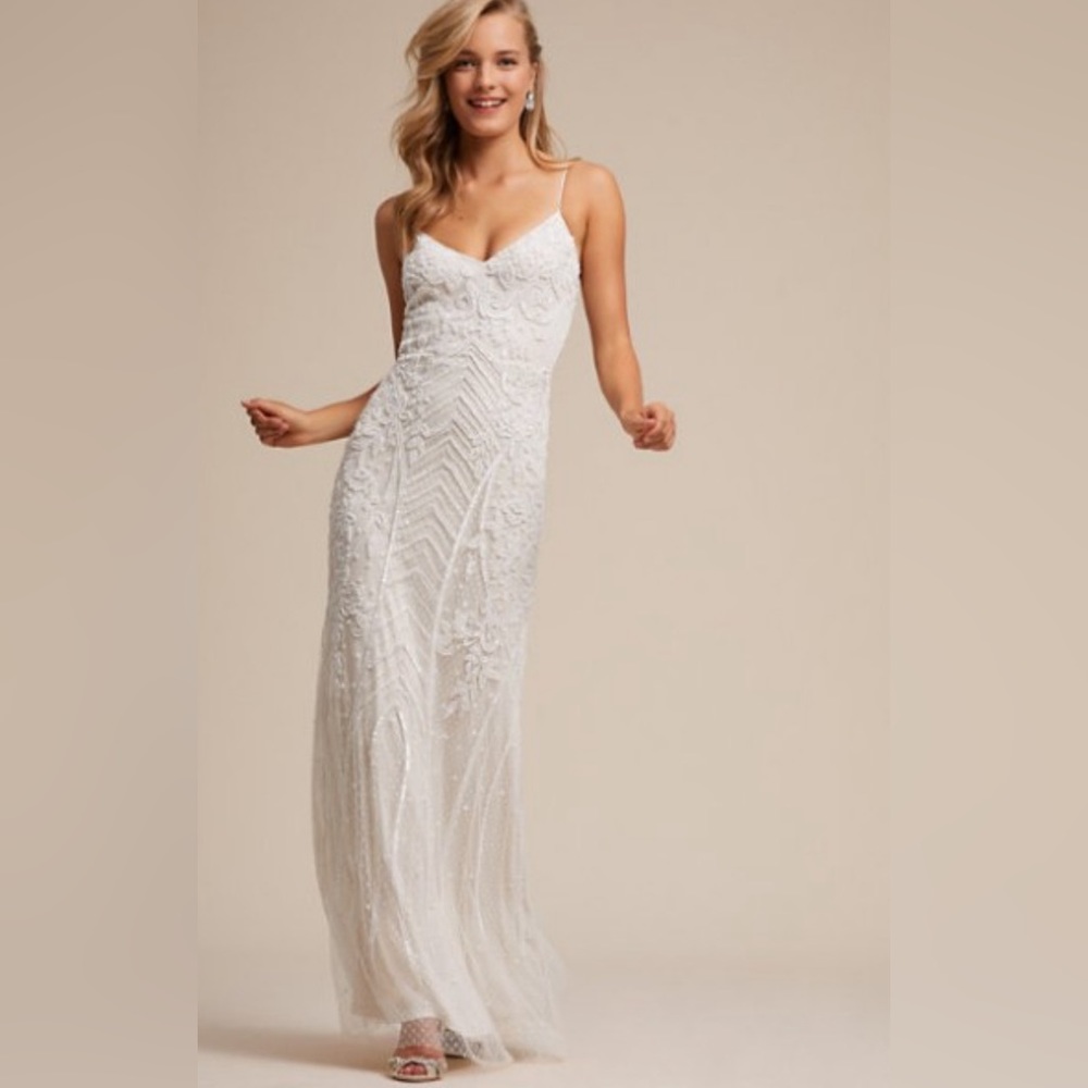 Adrianna Papell × BHLDN Shaylin Ivory Beaded Gown Size 6